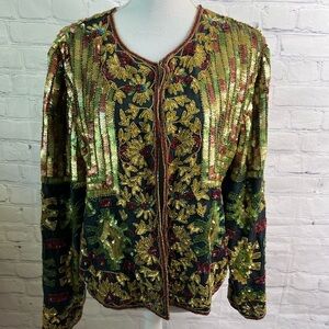 Adrianna Papell Holiday Vintage Sequined Silk Blazer Large